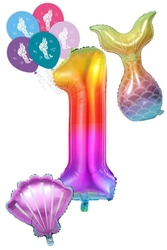 1 Rakam Gökkuşağı Deniz Kızı Folyo Balon Seti - Parti Sürprizi