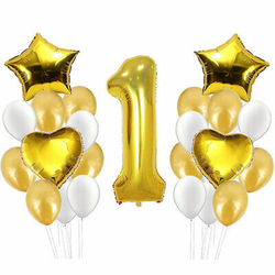 1 Yaş Altın Folyo Balon Set 23 Adet - Parti Sürprizi