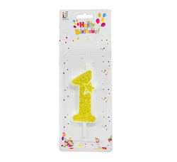 1 Yaş Altın Renk Simli Mum - Parti Sürprizi