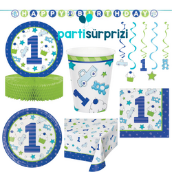 1 Yaş Erkek Teması Parti Seti 8 Kişilik - Parti Sürprizi