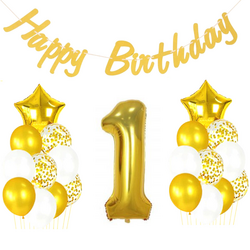 1 Yaş Altın Happy Birthday Set - Parti Sürprizi