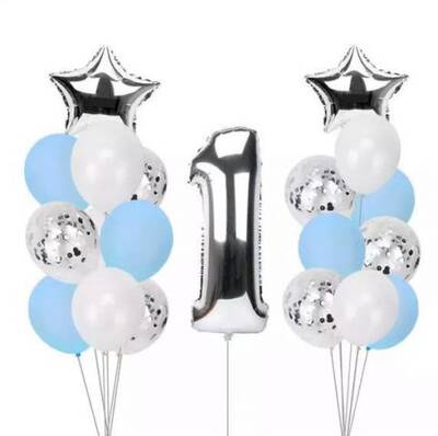1 Yaş Gümüş Folyo Balon Set 21 Adet - 1