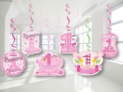 1 Yaş Pembe Tavan Süsü 70 cm 6 Adet - Parti Sürprizi
