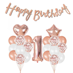 1 Yaş Rose Gold Happ Birthday Set - Parti Sürprizi
