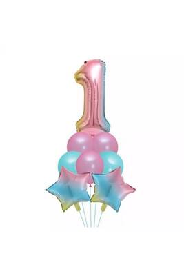 1 Yaş Unicorn Rainbow Folyo Balon Set - 1