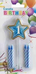 1 Yaş Yıldızlı Mavi Mum - Parti Sürprizi