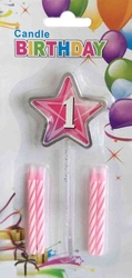 1 Yaş Yıldızlı Pembe Mum - Parti Sürprizi