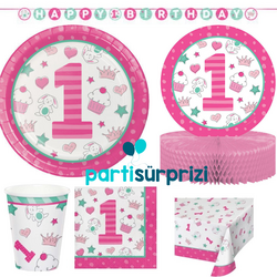 1Yaş Kız Teması Parti Seti 8 Kişilik - Parti Sürprizi