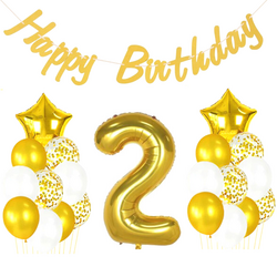 2 Yaş Altın Happy Birthday Set - Parti Sürprizi