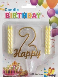 2 Yaş Altın Renk Happy Yazılı Mum - Parti Sürprizi