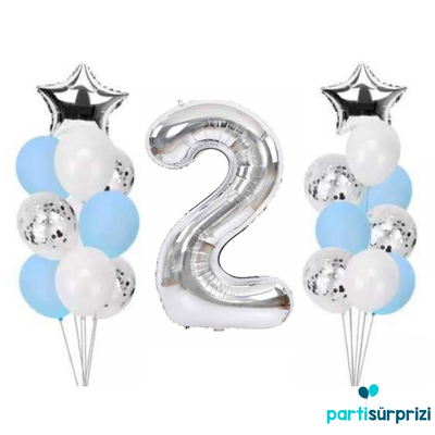 2 Yaş Gümüş Folyo Balon Set 21 Adet - 1