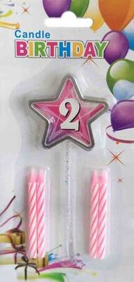 2 Yaş Yıldızlı Pembe Mum - 1