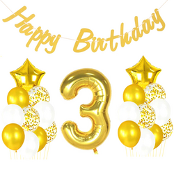 3 Yaş Altın Happy Birthday Set - Parti Sürprizi