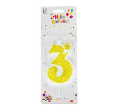 3 Yaş Altın Renk Simli Mum - Parti Sürprizi