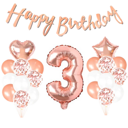 3 Yaş Rose Gold Happy Birthday Set - Parti Sürprizi