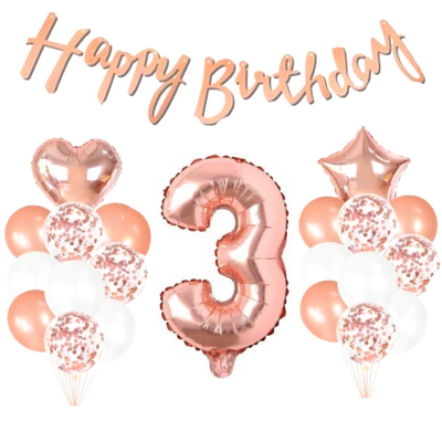 3 Yaş Rose Gold Happy Birthday Set