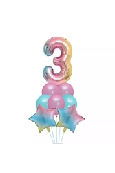 3 Yaş Unicorn Rainbow Folyo Balon Set - Parti Sürprizi