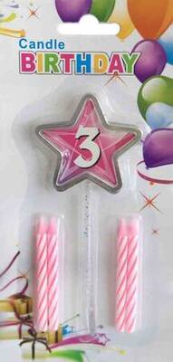 3 Yaş Yıldızlı Pembe Mum - 1