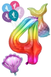 4 Rakam Gökkuşağı Deniz Kızı Folyo Balon Seti - Parti Sürprizi