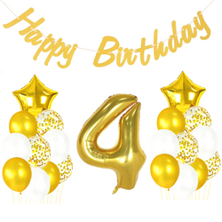 4 Yaş Altın Happy Birthday Set - Parti Sürprizi