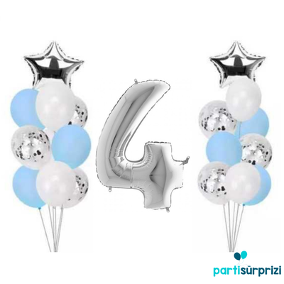 4 Yaş Gümüş Folyo Balon Set 21 Adet - 1