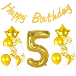 5 Yaş Altın Happy Birthday Set - Parti Sürprizi
