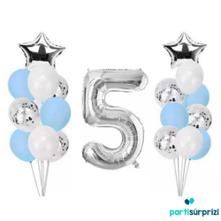 5 Yaş Gümüş Folyo Balon Set 21 Adet - Parti Sürprizi