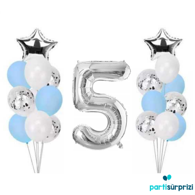 5 Yaş Gümüş Folyo Balon Set 21 Adet - 1