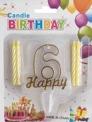 6 Yaş Altın Renk Happy Yazılı Mum - Parti Sürprizi