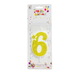 6 Yaş Altın Renk Simli Mum - 1