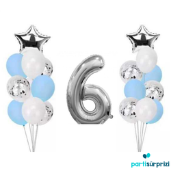 6 Yaş Gümüş Folyo Balon Set 21 Adet - Parti Sürprizi