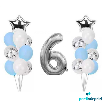 6 Yaş Gümüş Folyo Balon Set 21 Adet - 1