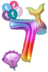 7 Rakam Gökkuşağı Deniz Kızı Folyo Balon Seti - Parti Sürprizi