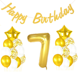 7 Yaş Altın Happy Birthday Set - Parti Sürprizi