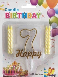 7 Yaş Altın Renk Happy Yazılı Mum - Parti Sürprizi