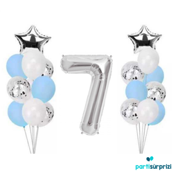 7 Yaş Gümüş Folyo Balon Set 21 Adet - Parti Sürprizi