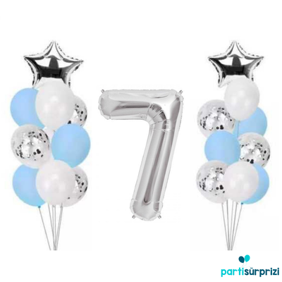 7 Yaş Gümüş Folyo Balon Set 21 Adet - 1