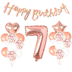 7 Yaş Rose Gold Happy Birthday Set - Parti Sürprizi
