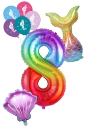 8 Rakam Gökkuşağı Deniz Kızı Folyo Balon Seti - Parti Sürprizi