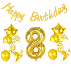 8 Yaş Altın Happy Birthday Set - Parti Sürprizi