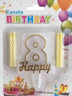 8 Yaş Altın Renk Happy Yazılı Mum - 1