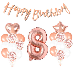 8 Yaş Rose Gold Happy Birthday Set - Parti Sürprizi