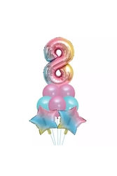 8 Yaş Unicorn Rainbow Folyo Balon Set - Parti Sürprizi