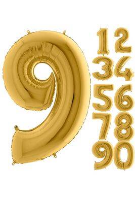 80 cm Folyo Balon 9 Rakamı Gold Altın Renk - 1