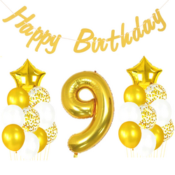 9 Yaş Altın Happy Birthday Set - Parti Sürprizi