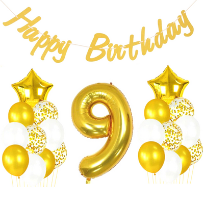 9 Yaş Altın Happy Birthday Set - 1