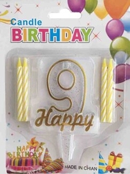 9 Yaş Altın Renk Happy Yazılı Mum - Parti Sürprizi