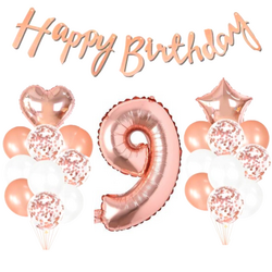 9 Yaş Rose Gold Happy Birthday Set - Parti Sürprizi