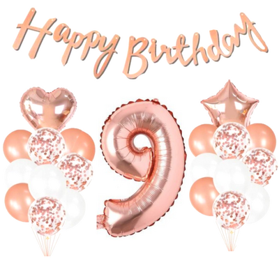 9 Yaş Rose Gold Happy Birthday Set