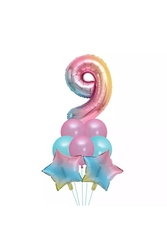 9 Yaş Unicorn Rainbow Folyo Balon Set - Parti Sürprizi